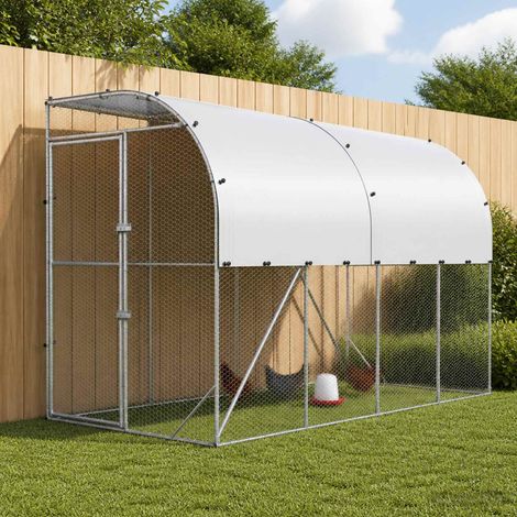 vidaXL Poulailler contre le mur Argenté 600 x 150 x 215 cm (1/5)