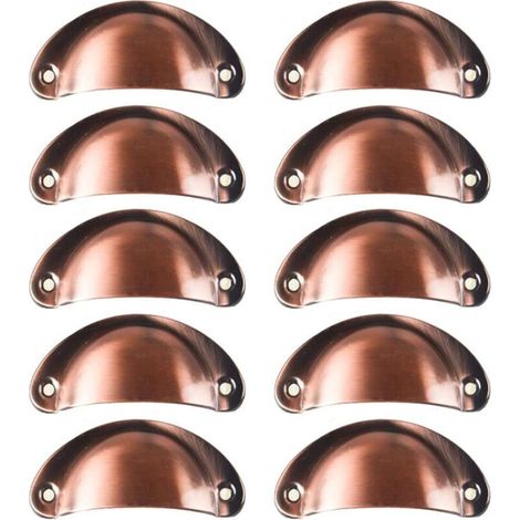 10x Vintage Shell Handle for Drawer Cabinet Kitchen Furniture, Curved Iron Retro Cupboard Door Knob 8.2cm x 3.5cm, Metal Door Knob for Cabinet Furniture Decoration (Red Copper)