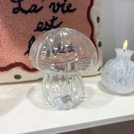 Lampe décorative champi verre strié transparent LED à piles (1/4)
