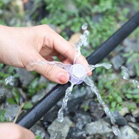 Lot de 16 arroseurs d'irrigation goutte à goutte réglables de 0 à 70 l/h, émetteur de compensation de pression avec rayon de 1 m, goutteur de 1/4 pouce pour tuyau d'arrosage