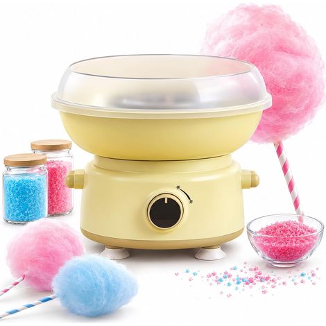 Machine à barbe à papa électrique jaune avec grand bol de 250 mm et cuillère à sucre, machine à barbe à papa ronde avec base antidérapante, idéale pour les fêtes d'anniversaire et l'usage domestique (1/5)