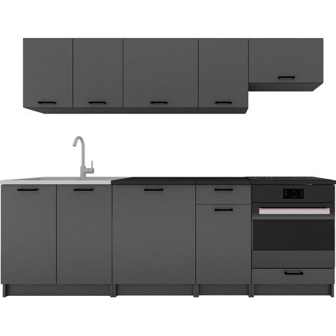 Cuisine complète LUNA 8 éléments couleur Graphite avec plan de travail inclus - Longueur 240 cm (1/5)