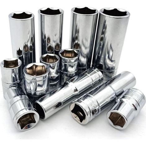 Coffret de 9 douilles hexagonales allongées, jeu d'outils à cliquet, clés à molette de grande, moyenne et petite taille, têtes de douilles courtes et longues (1/4)