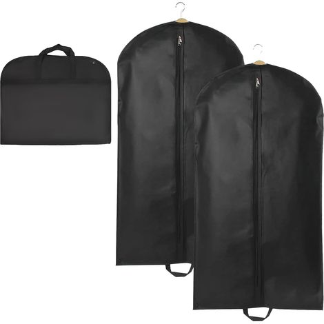 Lot de 2 housses à vêtements 60 x 120 cm - Longues housses à vêtements avec poignée de transport - Respirantes - Pour costumes, chemises, robes de soirée - Noir (1/5)