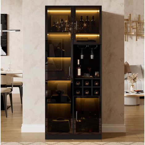 Vitrine LED 60 x 36 x 160 cm, meuble vitrine en MDF et panneau de particules, noire DESVIAE (1/5)