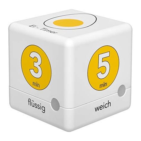Temporizador de huevos TFA Dostmann blanco y amarillo en forma de cubo