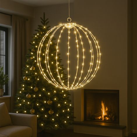 Sfera luminosa con filo argento e microled giallo per esterno decorazione natalizia -28 cm (1/5)