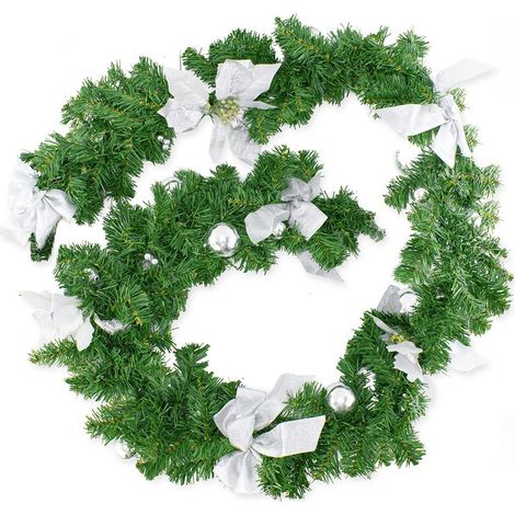 326592 Couronne de Noël sur branche d'arbre 2 Mt avec houx et ornements argentés