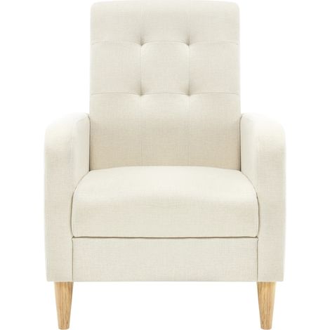Sillón tapizado beige de lino con respaldo alto y reposabrazos MODENUIT (1/5)