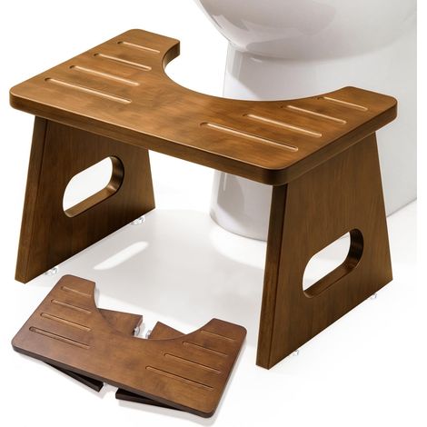 Tabouret WC en Bois Massif, Pliable, Repose-Pieds Antidérapant (1/5)
