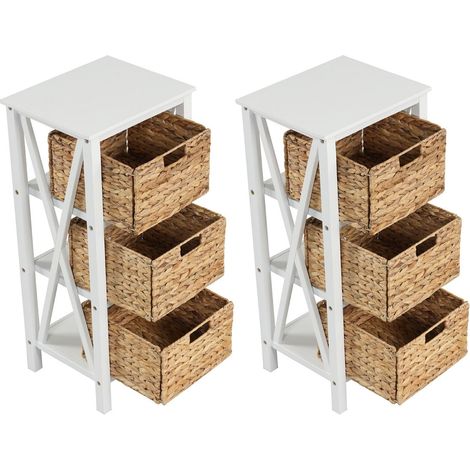 Set di 2 comodini 36 x 30 x 80 cm con 3 cestelli estraibili design moderno in MDF bianco 200012500