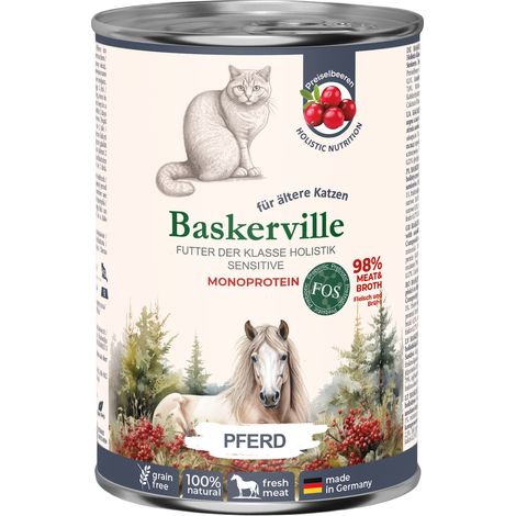 Baskerville SuperPremium, cibo umido per gatti anziani, monoproteine al gusto di carne di cavallo, 400 g (1/3)