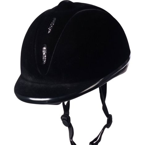 58-61 cm, nero e argento: Casco per equitazione modello Flock in velluto con inserto glitterato argento