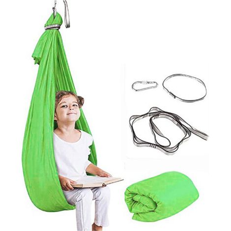 Hamac élastique pour enfants, balançoire sensorielle d'intérieur et d'extérieur, hamac de yoga et de fitness à domicile, vert (1/5)