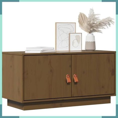 818233 Meuble TV Marron miel 80x34x40 cm Bois de pin massif (1/5)
