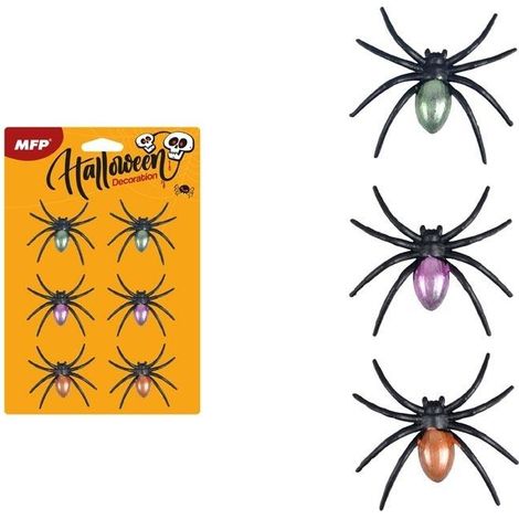 Ragno in plastica metallizzata, 6,5 cm, 6 pezzi