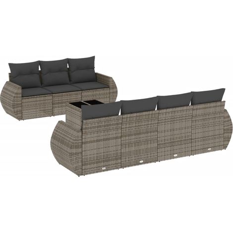 Salon de jardin 8 pcs avec coussins gris résine tressée (1/3)