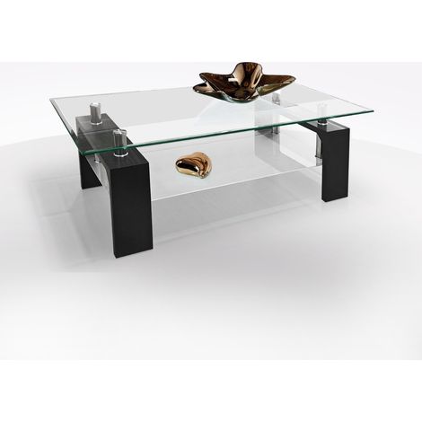 TAVOLINO IN LAMINATO LARICE NERO E PIANO IN VETRO CM 110X60 H. 40 (1/5)