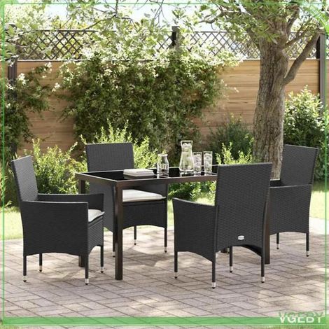 Ensemble de salle à manger jardin - FAFEICY - 200 x 80 cm - 8 chaises - Coussins amovibles - Polyrotin noir (1/5)
