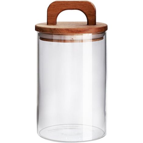 Pot de conservation en verre 1000 ml - Couvercle en bois avec poignée - Hermétique - Pour thé et aliments - Rangement cuisine (1/5)