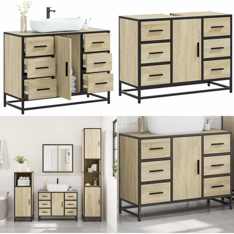 vidaXL Armoire lavabo de salle de bain chêne sonoma bois d'ingénierie (1/5)