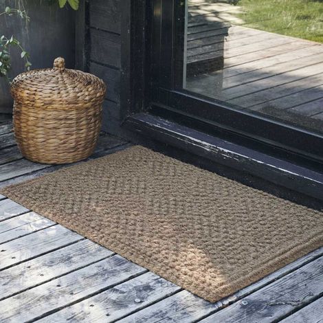 Tapis d'entrée en fibre de coco marron, 60 x 90 cm – Tapis d'entrée imperméable et résistant à l'humidité – Convient à une utilisation intérieure et extérieure. (1/4)