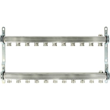 Collecteur chauffage inox pour radiateur, 11 circuits, femelle 1'' (26/34) mâle 3/4'' EK (20/27) - Itap