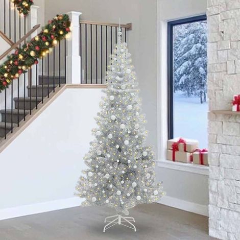 Weihnachtsbaum mit 300 LEDs mit Ständer Silber 240 cm PET (1/5)