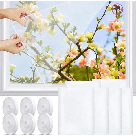 Moustiquaire - 130 x 150 cm - Polyester - Sans Perçage - Découpable - Pour Fenêtres Bois Acier Aluminium - Lot de 6 (1/5)