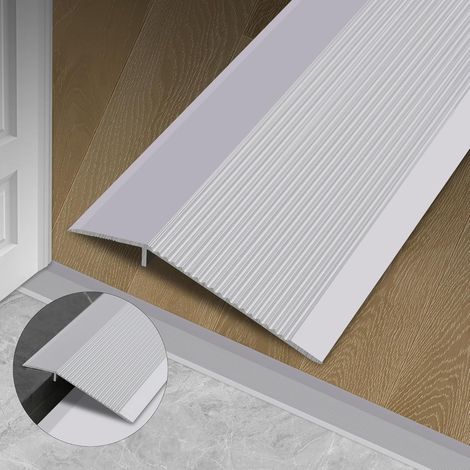 Bande de seuil de transition de plancher en aluminium, comble l'écart entre 0,75 et 4 cm pour porte, seuil, transition carrelage/stratifié (0,9m x 100mm, Argent mat) (1/5)
