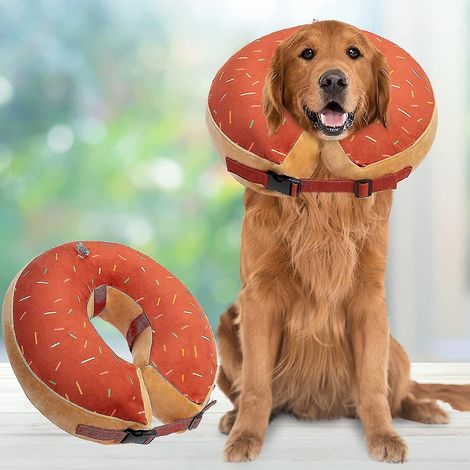Aufblasbares Hundehalsband, waschbar, niedliches Donut-Muster, verstellbares Schutz- und Genesungshalsband für Hunde, postoperativer Genesungskragen für Haustiere. (1/5)