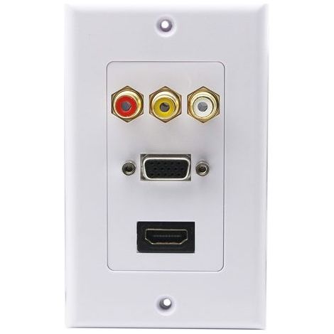 3RCA + HDMI + VGA Plaque Murale HDMI Component Composite Audio Vidéo Prise de Charger Support de Prise de Courant Murale Face Plate Panel Cover Blanc (3RCA & HDMI et VGA) RCA&HDMI&VGA (1/5)