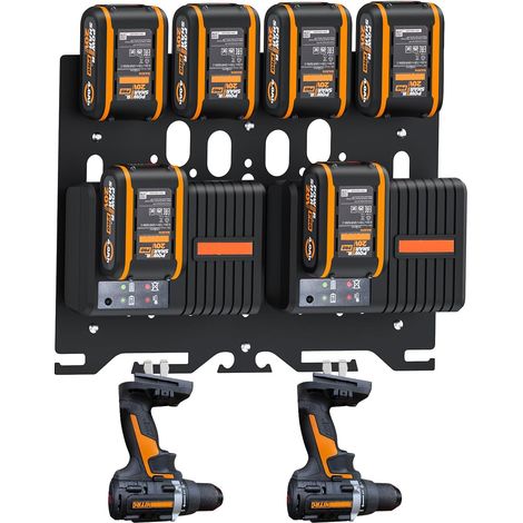 Support Mural 3 en 1 pour Batterie, Support en métal pour 4 Batteries de 20 V, étagère de Rangement pour 2 chargeurs WA3867, 2 WA3880, 1 WA3883 Dual, Support avec Crochet pour Autres (1/5)