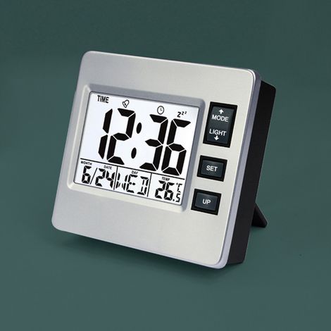 Réveil électronique moderne et simple pour étudiants, enfants et personnes âgées, avec affichage numérique LCD, silencieux et lumineux, modèle H306-light (version anglaise). (1/5)
