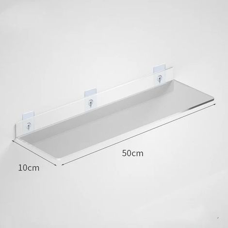 (L-50X10cm)1 étagère de rangement murale en acrylique transparent, support flottant pour livres, maquillage, présentoir pour salle de bain et cuisine (1/5)