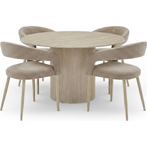 Mesa Redonda Petra 120cm, Cambria + 4 Sillas, Beige (1/4)