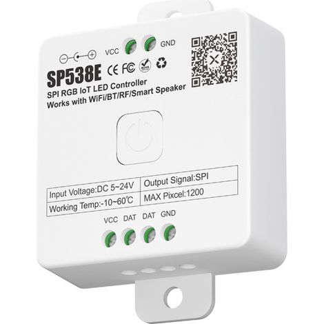 The SP538E dual-mode Bluetooth/WiFi RGB SPI controller supports Baidu, Xiao Ai, and Google smart voice assistants.