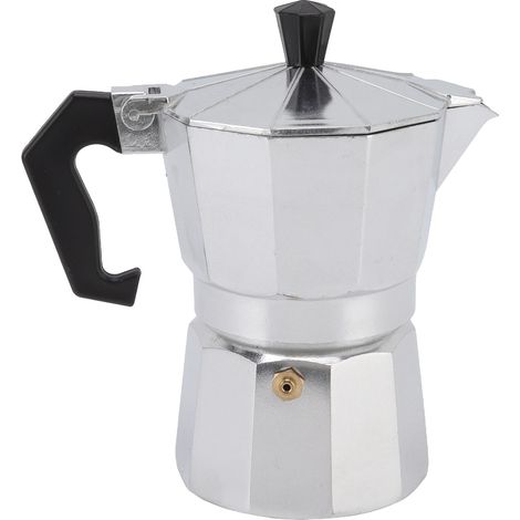 Moka-Kaffeebereiter 150 ml aus achteckigem Aluminium, rustikaler Silber-Stil, ideal zum Heizen zu Hause, beim Camping oder im Büro. (1/5)