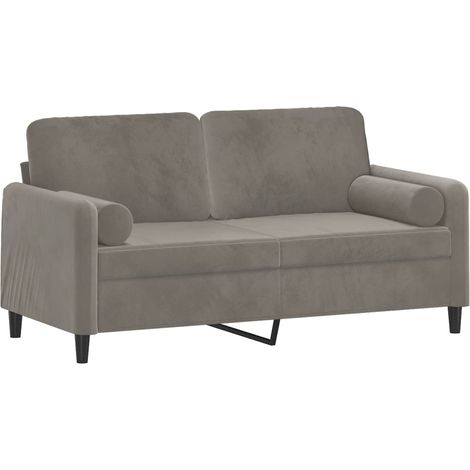 Canapé 2 places oreillers et coussins Gris clair 140 cm Velours vidaXL