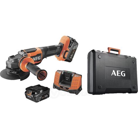 AEG – Meuleuse 18V Brushless 125mm avec 2 batteries 5,0Ah – Vitesse 9000 tr/min – Interrupteur de sécurité – Coffret d'origine - BEWS18-125BLPX2-502C (1/5)