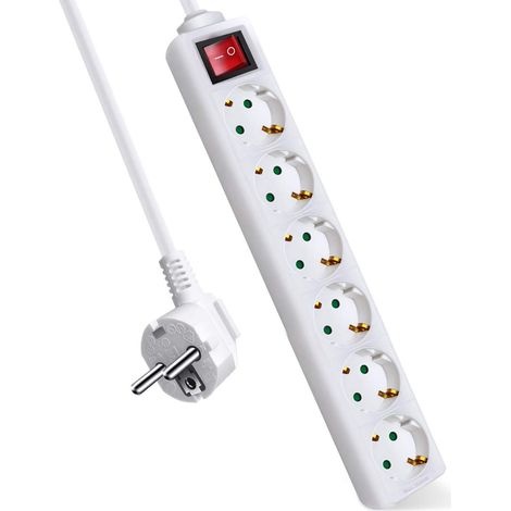 Multiprise avec 6 Prises et Interrupteur, câble 5 m, pour la Maison, Le Bureau et Les Voyages, 16 A, 250 V, 3680 W, Blanc (1/5)