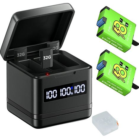 Batería de 1800 mAh, cargador rápido de 3 ranuras, 2 baterías y 1 cargador. (1/2)