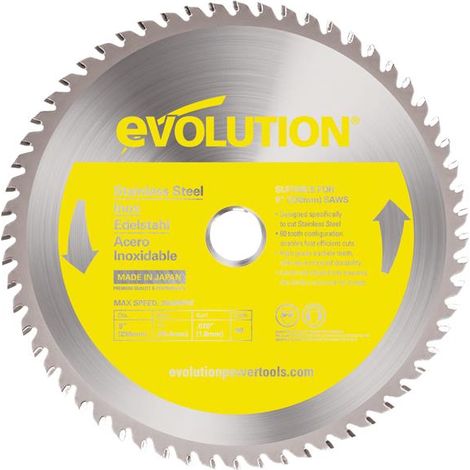 Evolution 230mm Stainless Steel Cutting Circular Saw Blade with 60 Teeth and Tungsten Carbide Tipped Edge (1/4)