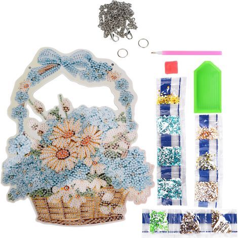 Tableau Diamant 5D Panier de Fleurs Bleu - Broderie Diamant pour Décoration Intérieure (1/5)