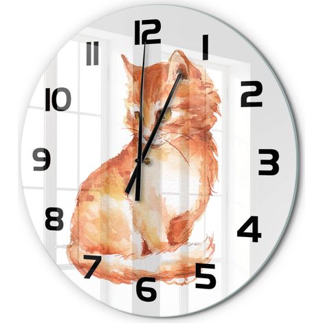 Horloge Murale Ronde Chambre Bureau Verre Silencieuse Design Moderne Élégant Chat roux fi 60 cm (1/5)