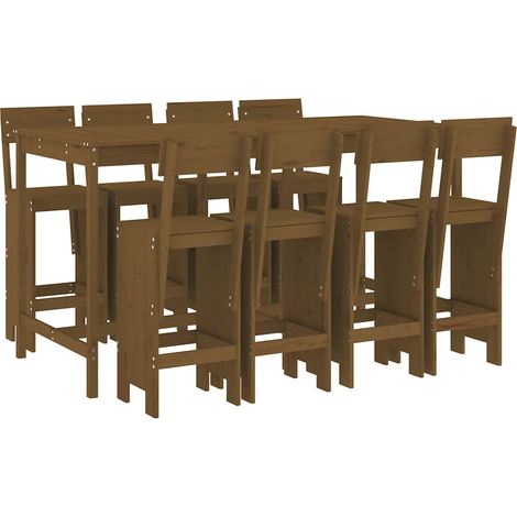 Maison Exclusive - Mesa y taburetes altos de jardín 9 pzas madera (1/5)