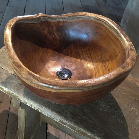 Lavandino bagno da appoggio in teak naturale realizzato (1/2)