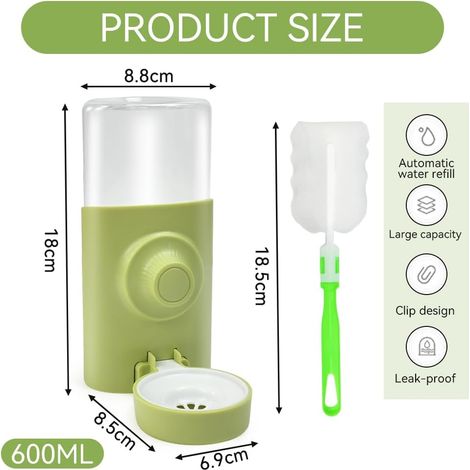 Bouteille d'abreuvement JeiibrZui - Grand modèle - 0,6 litre - Valve à bille en acier inoxydable - Pour lapins et rongeurs - Fixation facile à la cage ou au verre (1/5)