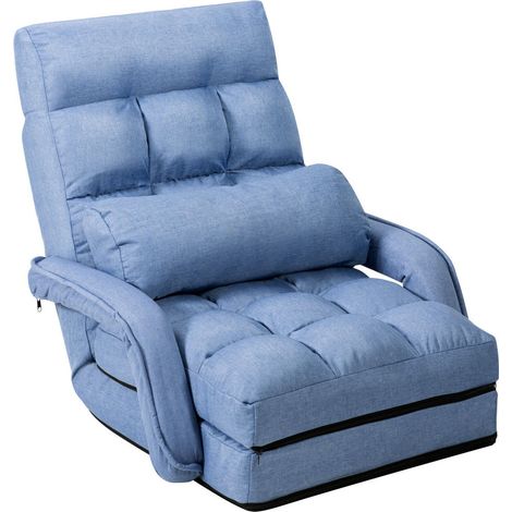 Confort pour lire ou regarder la TV, chaise de sol réglable bleue avec dossier 5 positions et housse amovible (1/5)