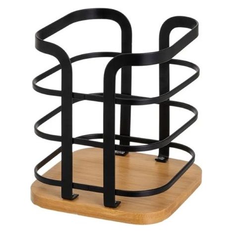 Porte-ustensiles - JUANIO - Métal noir & base bambou - 12 x 12 x 14 cm - 0,4 kg (1/5)